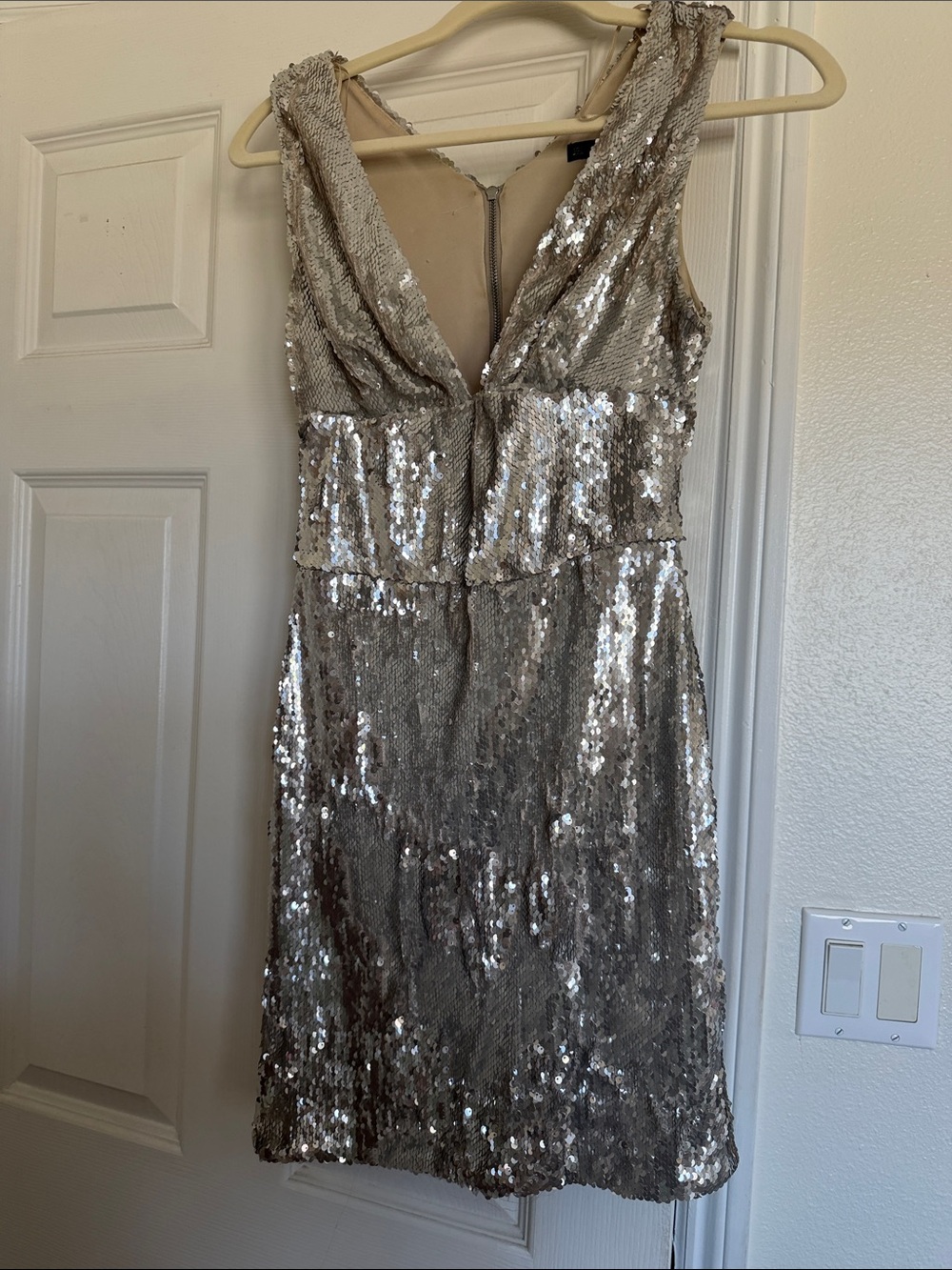 Zara Silver Sequin Draped Mini Dress